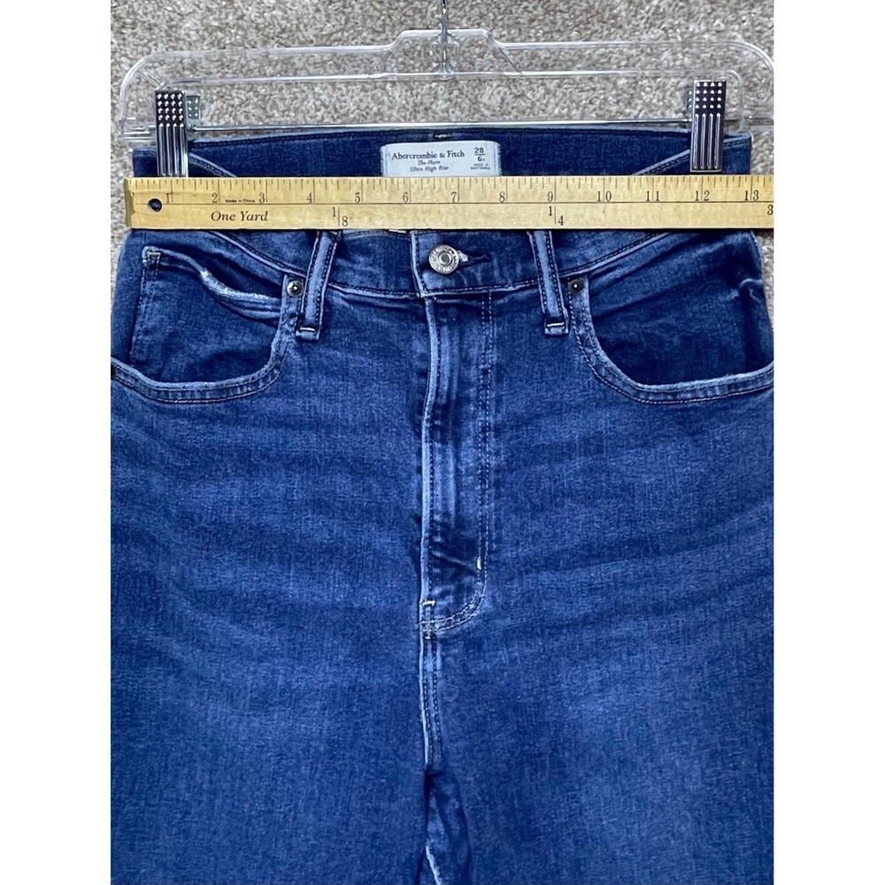 Abercrombie & Fitch Ultra High Rise Flare Jeans Women 28 Dark Wash Stretch Denim - Picture 6 of 11